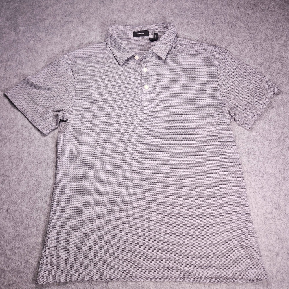 Theory Mens Blue Bron C O_Micro Polo Textured Pima Cotton Quiet Luxury Sz M